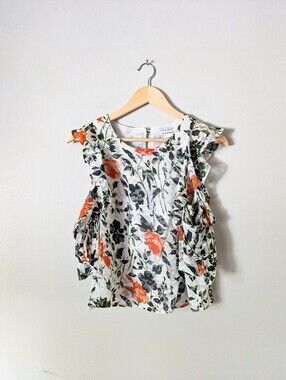 Club Monaco Floral Cold Shoulder Top
